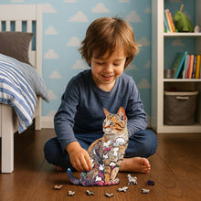 Lade das Bild in den Galerie-Viewer, Handgemachtes 3D Holz-Puzzle in Katzenform